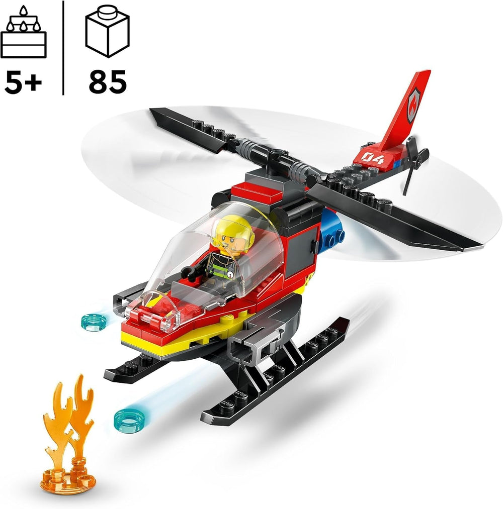 LEGO City Brandvæsen Helikopter, helikopterlegetøj og pilotfigursæt, brandhelikopter til en fantasifuld legeoplevelse, gave til børn, drenge og piger fra 5 år 60411 Byggesæt Besuche den LEGO-Store