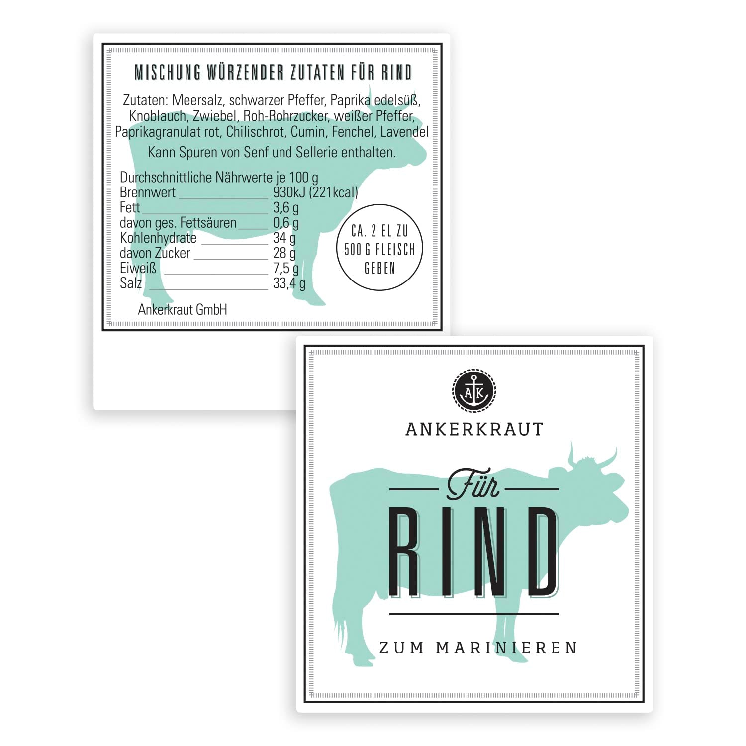 Ankerkraut Für Rind, Gewürz für Fleisch zum Würzen mit Aroma & Gesmack, Lecker Kochen zu Hause, Steak Spareribs Brisket Braten würzen in Premium Qualität, 230g im Streuer