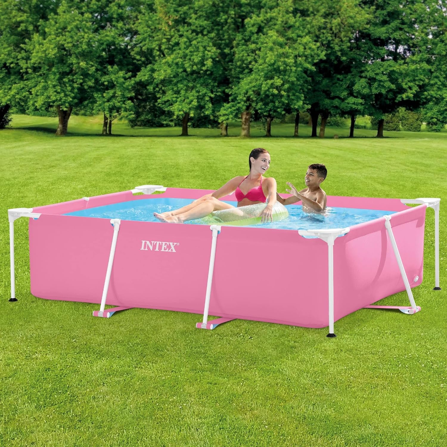 Intex 28266NP - Rektangulær overjordisk pool med ramme, 1662 L, stål og PVC, pink, 220x150x60 cm
