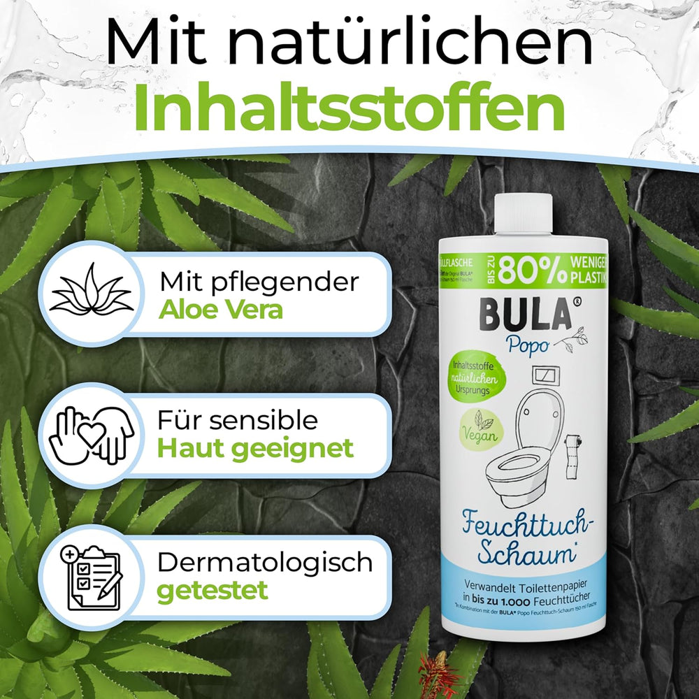 BULA® Popo genopfyldningsflaske (750 ml) BARE FOR AT FYLDE vores 150 ml og 50 ml flasker! | Erstatter op til 1.000 servietter! | Med ingredienser af naturlig oprindelse