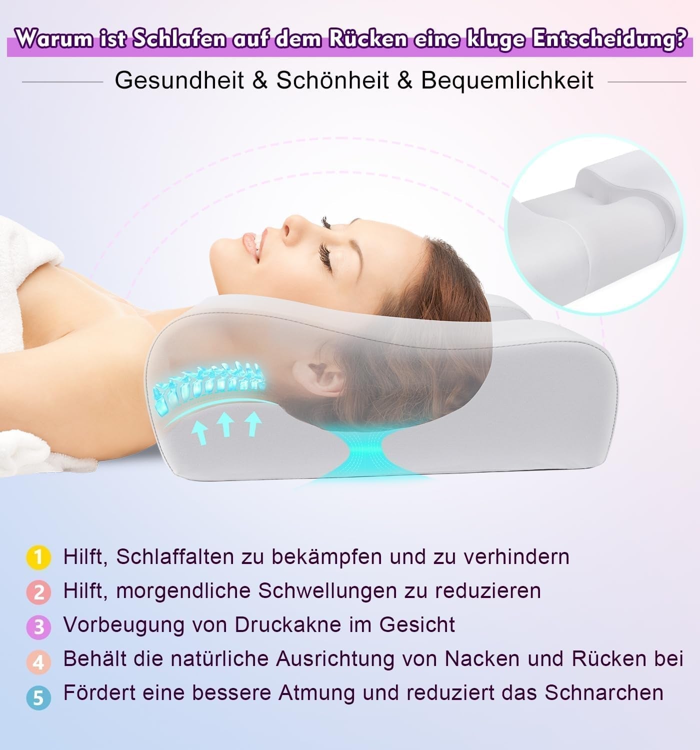 Pernă anti-rid Hydomi, 2-In-1, pernă de frumusețe anti-îmbătrânire, pernă ortopedică de sprijin pentru gât, pernă din spumă de memorie pentru dureri de gât și umăr, pentru a menține capul drept Perne ortopedice cervicale Naty Shop