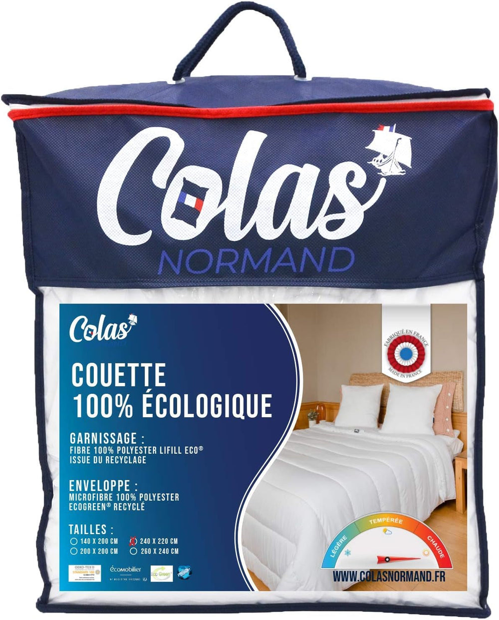 COLAS NORMAND - Miljøvenlig quilt - varm - 240 X 220 Cm - kuvert og fyld fra genbrugsflasker - blød, silkeagtig og behagelig - omhyggelig fremstilling Dyner og quilter Naty Shop 220X240 Cm Varme