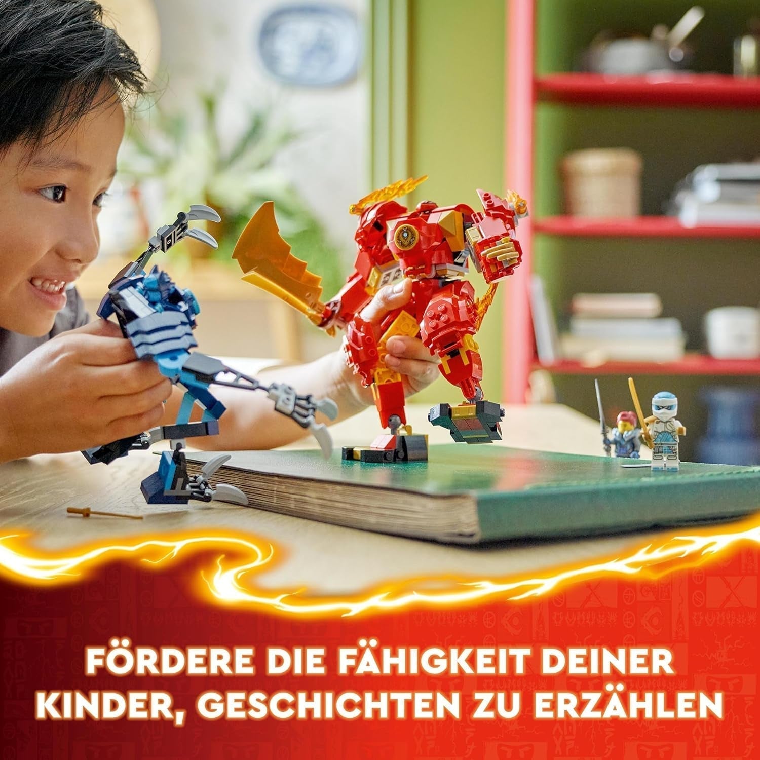 LEGO NINJAGO Kai's Fire Mech Action Figur Legetøj til børn med tilpasselig rød Mech Figur Ninja Sæt 4 figurer inklusive Kai og Zane Gave til 7-årige drenge og piger 71808 Byggesæt Beuche den LEGO-Store