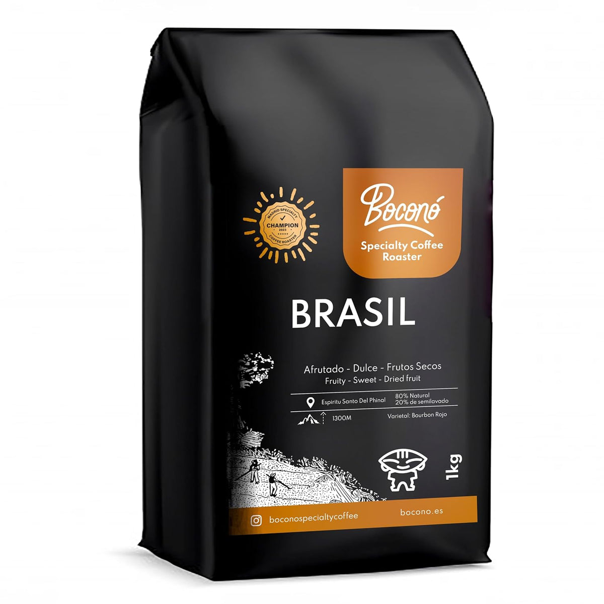 Boabe de cafea speciale Boconó, Brazilia, 1 kg, Proces natural, Cafea din cereale, Arabica, Espresso, Presă franceză, Trasabilitate completă