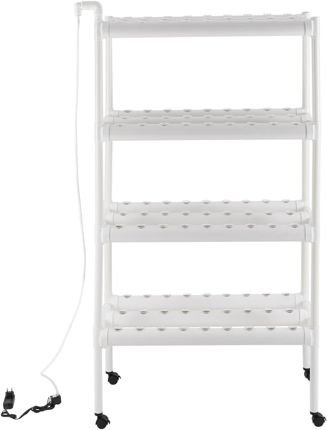 Hydroponisk dyrkningssæt med 108 plantepladser, 4 niveauer med vandpumpe. Hydroponics system lavet af fødevarekvalitet PVC-U rør til hjemmet, altanen, haven og altanens grøntsager.