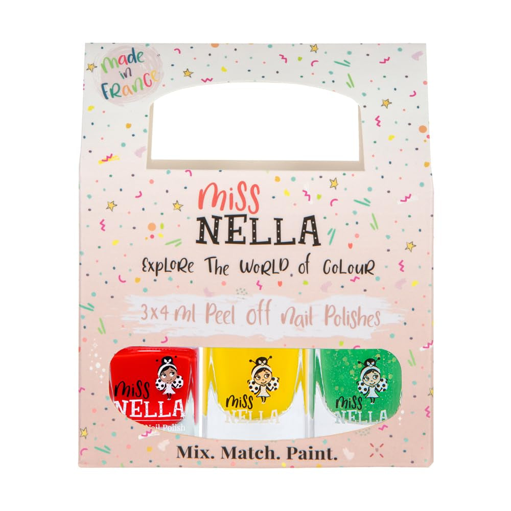Miss Nella Magic Collection 4-delt glitter neglelaksæt: Pink, rød, guld og blå, special aftagelig neglelak til børn, ikke-giftig, vandbaseret, lugtfri