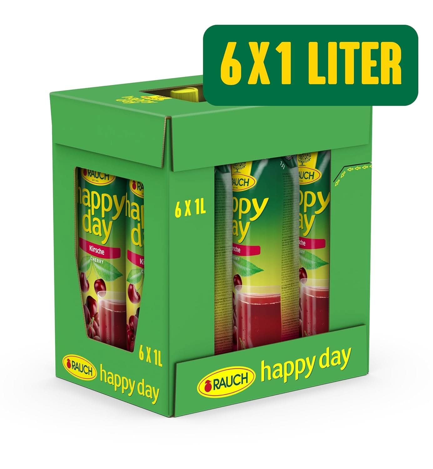 Rauch Happy Day Cherry | Fra udvalgte surkirsebær | 6X 1 liter, Tetra Prisma Naty Shop