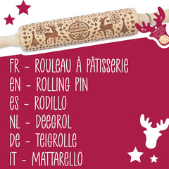 Scrap Cooking Teigrolle aus Holz "Xmas" mit weihnachtlichen Motiven – Prægerolle mit gepfragten Verzierungen für Kekse – dekorative Zubehör – 5242