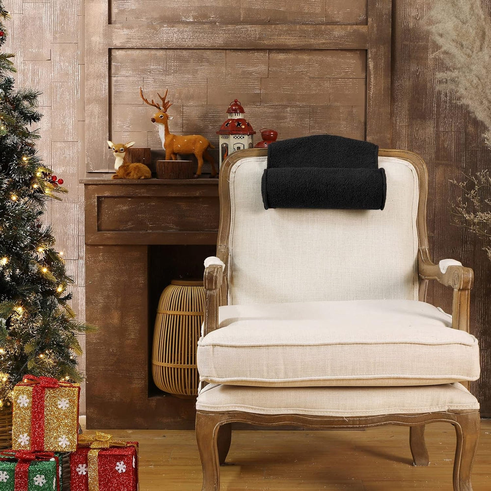 Pernă de gât pentru șezlong, pernă pentru cap, pernă reglabilă din pluș, rolă pentru gât, antiderapantă, fleece, canapea, pernă de susținere a gâtului și capului pentru călătorii, acasă, șezlong, canapea, fotoliu (negru)