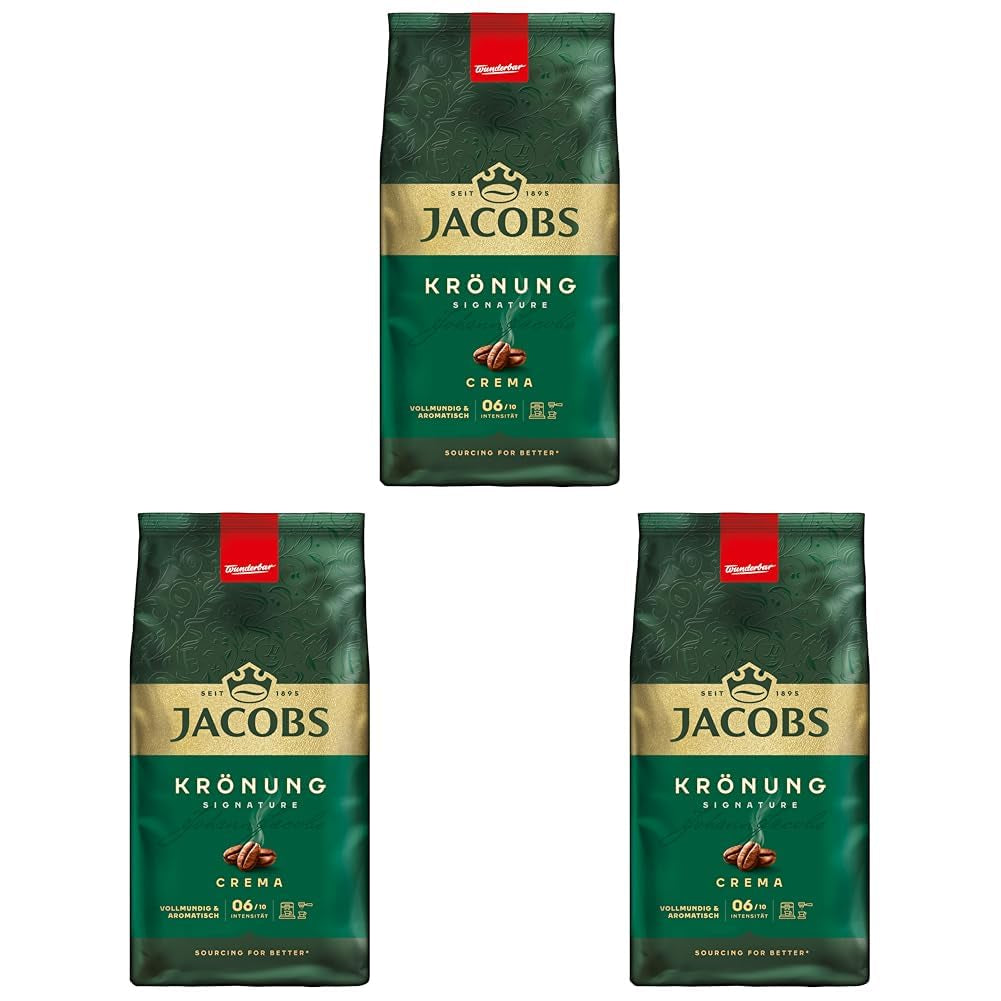 Jacobs Café Crema Gold Kaffeebohnen 1Kg – Vollmundig, Aromatisch, Fruchtige Noter, Arabica & Robusta Bohnen, Intensität 5/10, Ideal Für Café Crema Naty Shop Krönung Crema 3 x 1 Kg