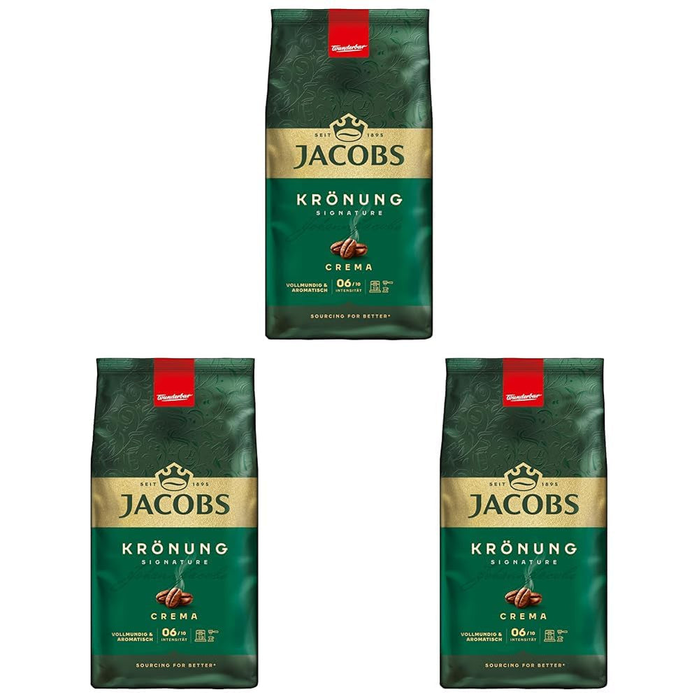 Jacobs Café Crema Gold Kaffeebohnen 1Kg – Vollmundig, Aromatisch, Fruchtige Noter, Arabica & Robusta Bohnen, Intensität 5/10, Ideal Für Café Crema Naty Shop Krönung Crema 3 x 1 Kg