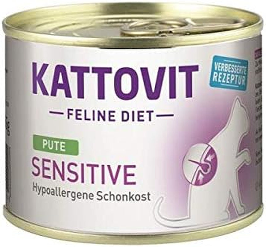 KATTOVIT - Sensitive Nassfutter für Katzen | Diät-Katzenfutter als Alleinfuttermittel. Gluten- & getreidefrei | Hypoallergen, für ausgewachsene Katzen | 12 x 185 g Pute