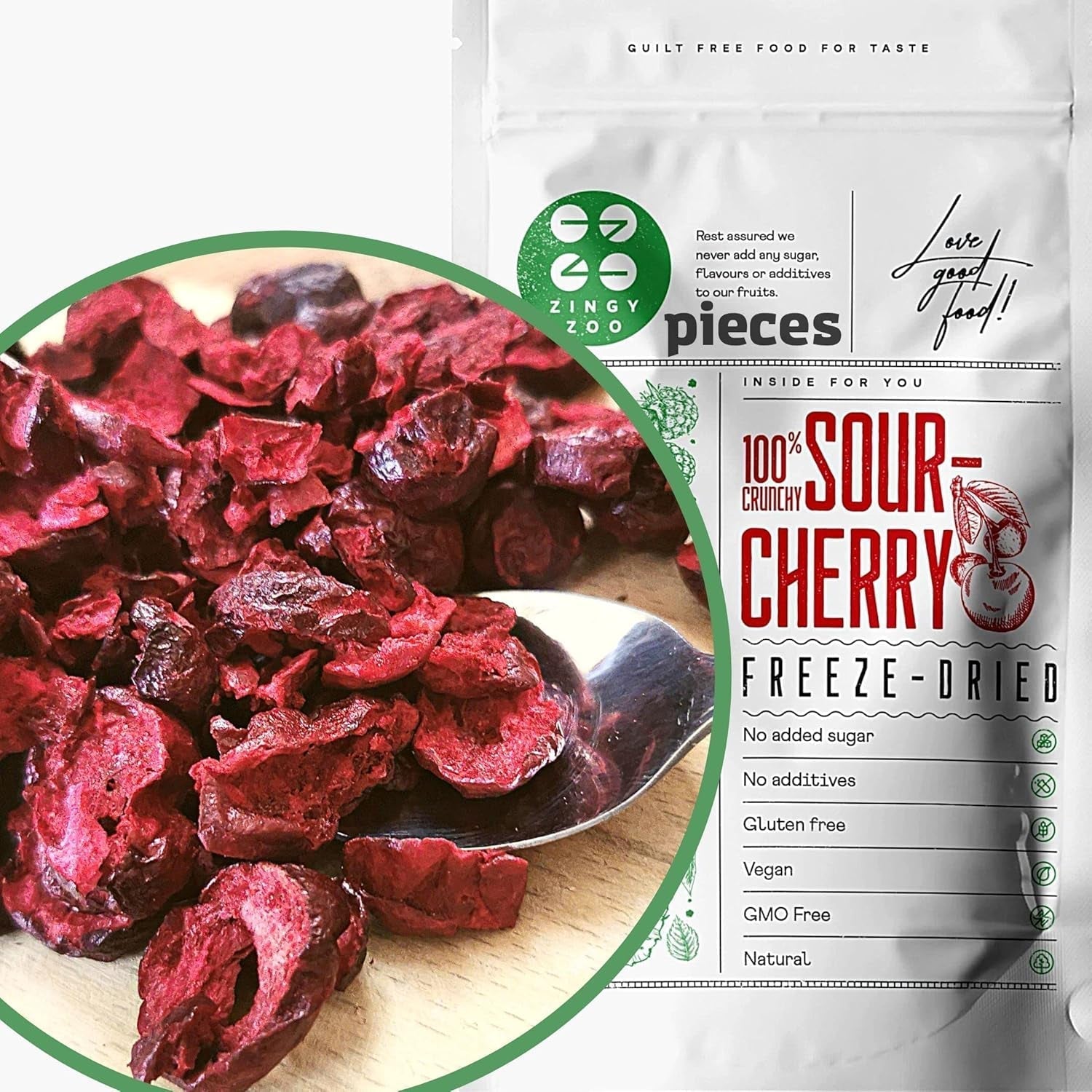 Cireșe amare liofilizate | 100% naturale bucăți de fructe liofilizate Fructe uscate | Cireșe amare uscate | Cireșe amare liofilizate | ZingyZoo Produse deshidratate Naty Shop 100G