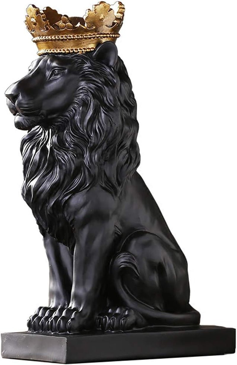 Crown Lion Statue, Sculpturi negre, Figurine de leu din rășină pentru bărbați, Art Statue Ornaments pentru Home Office Living Room Bookshelf Table Desk Housewarming Décor Statuete si sculpturi Naty Shop
