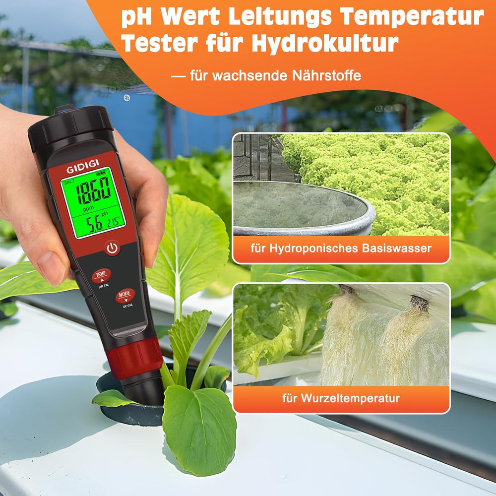 Hydroponisk vand pH-måler, digital vand pH-tester, TDS-tester, EC PPM-test for plantenæringsstoffer, 4 i 1 ledningsevne, drikkevands pH-pen, DWC, stueplanter