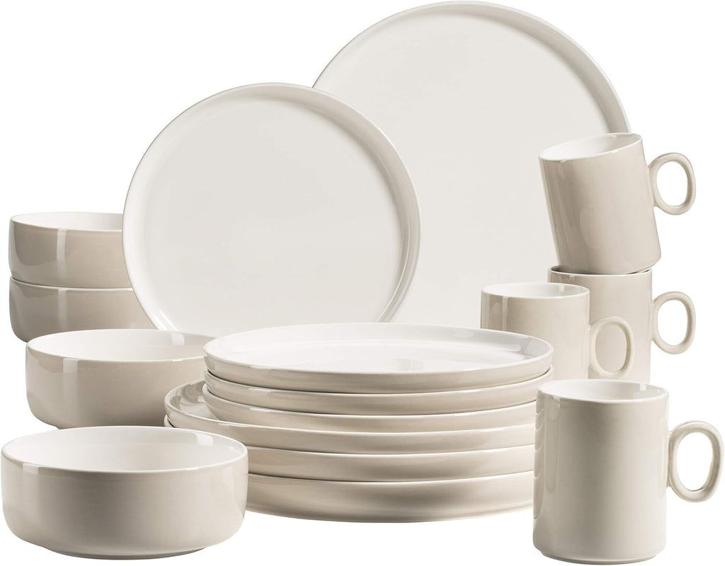 MÄSER 931617 Serie Finaro Geschirr Set Für 4 Personen in Gastronomie-Qualität, Skandinavisches Design, 16-Teiliges Kombiservice, Weiß, Durable Porzellan Seturi vesela masa Naty Shop Beige