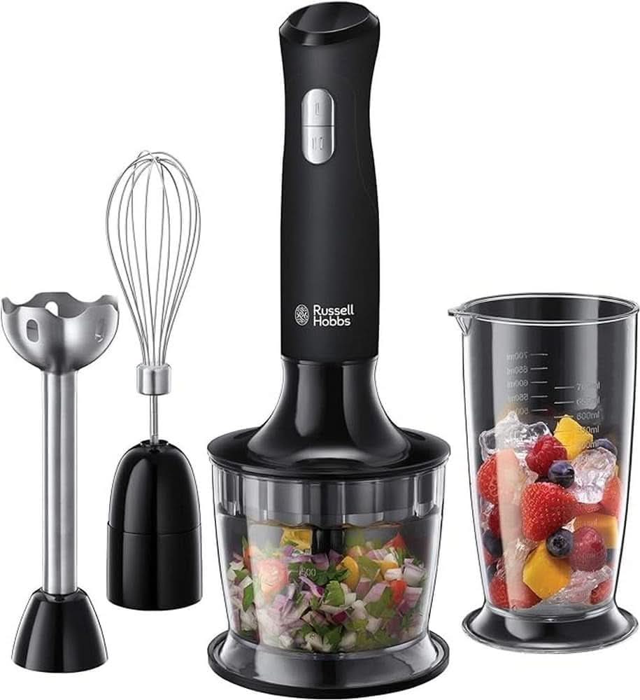 Russell Hobbs Stabmixer [3-i-1: Pürierstab/Zerkleinerer, Mixer- & Schneebesenaufsatz] Desire Rot (Bpa-Free & Spülmaschinenfestes Zubehör, Für Smoothie, Suppen Saucen, Joghurt Babynahrung) 24700-56 Kitchen Mittel Shop Schwarz