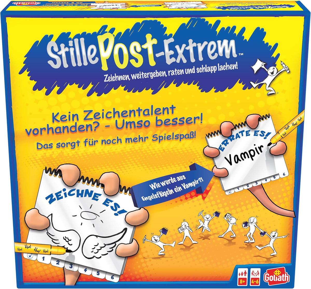 Goliath, Extreme MAIL, et festspil for voksne og børn fra 8 år og opefter, et sjovt og hurtigt tegnespil for familie eller venner, brætspil, 4 til 6 spillere, 20 minutter