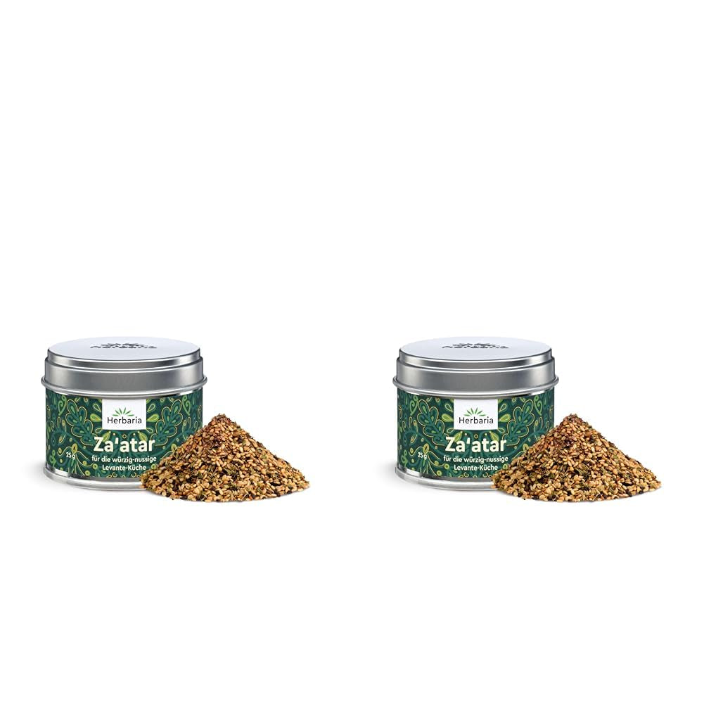 Herbaria Za'atar bio 25g S-Dose – Zaatar Gewürz, Zaatar Gewürz - orientalsk Organic-Gewürmischung für Gerichte der Levante Küche - mit erlesenen Ingrediens - i nachhaltiger Aromaschutz-Dose