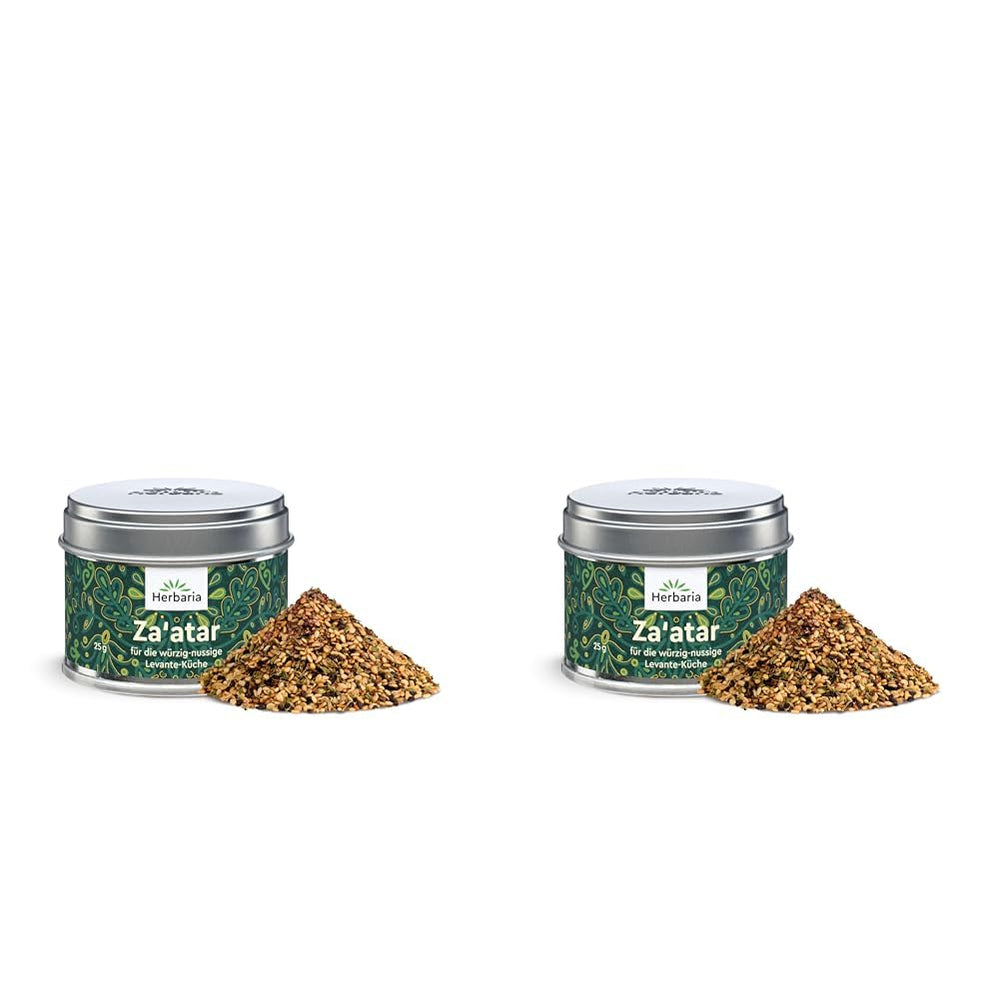 Herbaria Za'atar bio 25g S-Dose – Zaatar Gewürz, Zaatar Gewürz - orientalsk Organic-Gewürmischung für Gerichte der Levante Küche - mit erlesenen Ingrediens - i nachhaltiger Aromaschutz-Dose