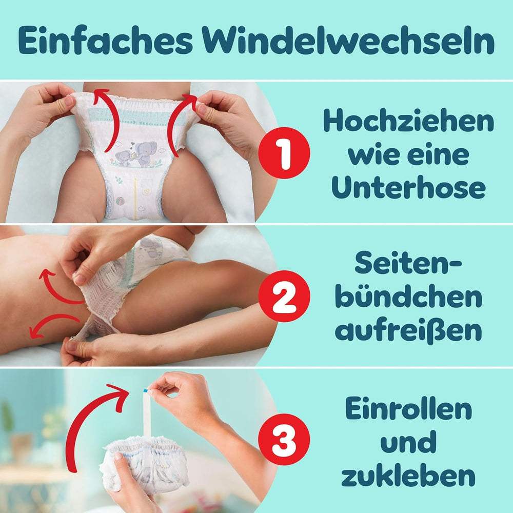 Pampers Premium Protection Pants Str. 7, 123 Bleer, 15 kg+, med 360° justering og bløde anti-lækage manchetter for optimal komfort og beskyttelse