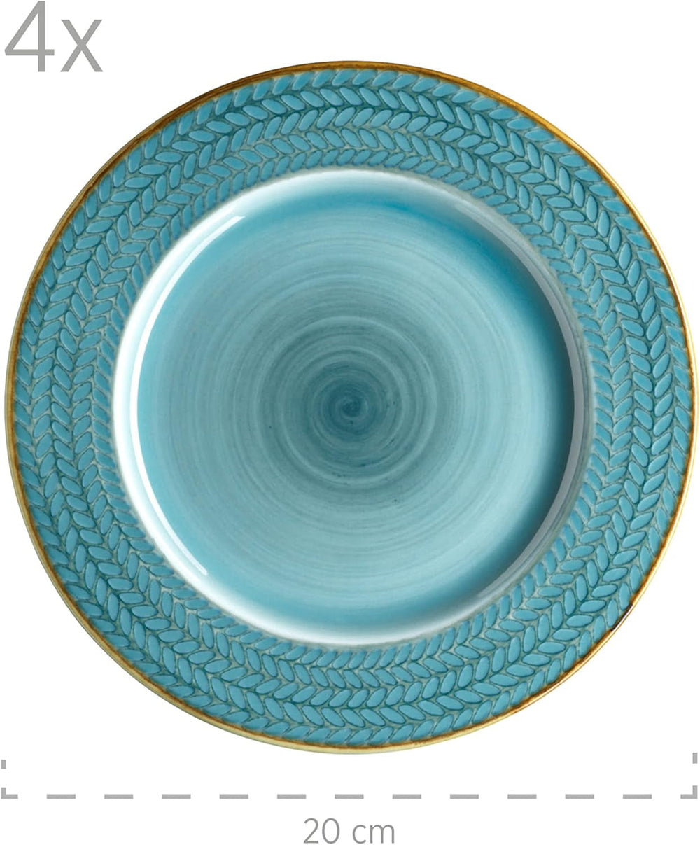 Set de cafea Prospero Premium pentru 4 persoane, calitate restaurant, serviciu de cafea modern cu 12 piese în stil vintage unic, porțelan durabil, albastru
