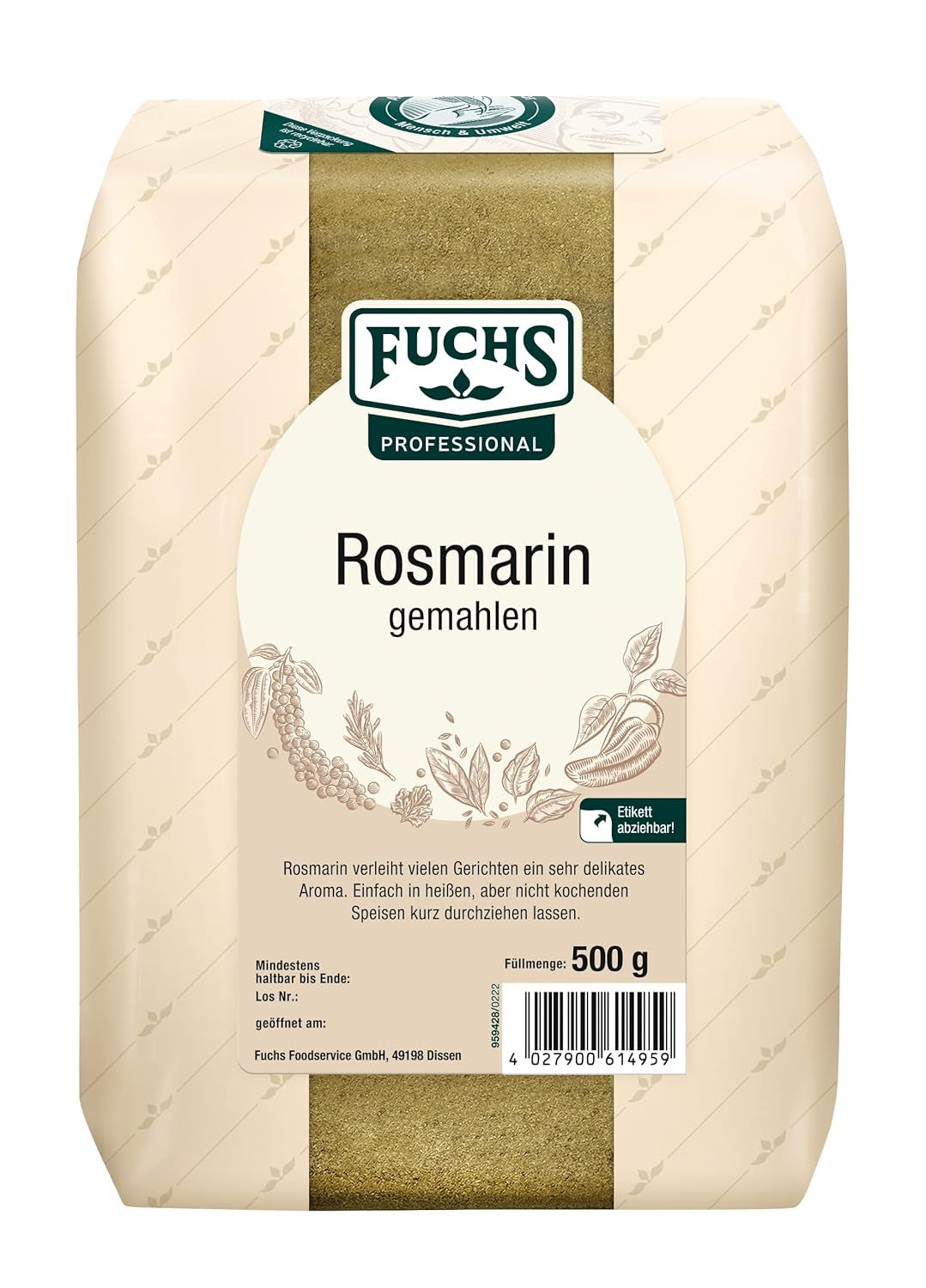 - Rosemary gemahlen | Für Rosmarin-Kartoffeln og Lamm-Gerichte | Profi-Qualität für Großverbraucher | 0,6 kg im genanvendelig taske