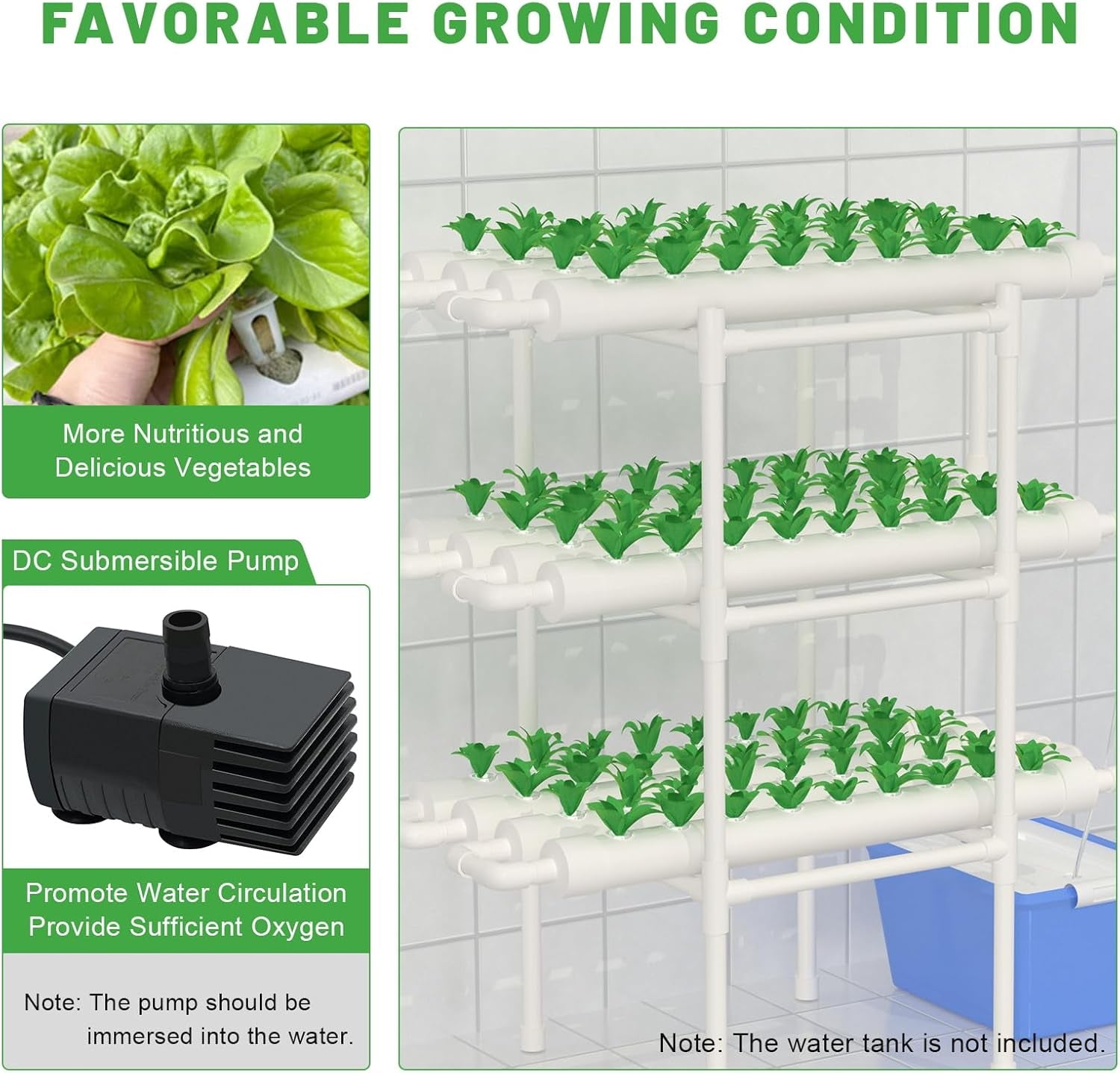 3-trins Hydroponic Grow System Kit 108 dyrkningssteder Hydroponic System til grøntsager Grow Kit Soilless Grow System Hydroponic Kits til bladgrøntsager.