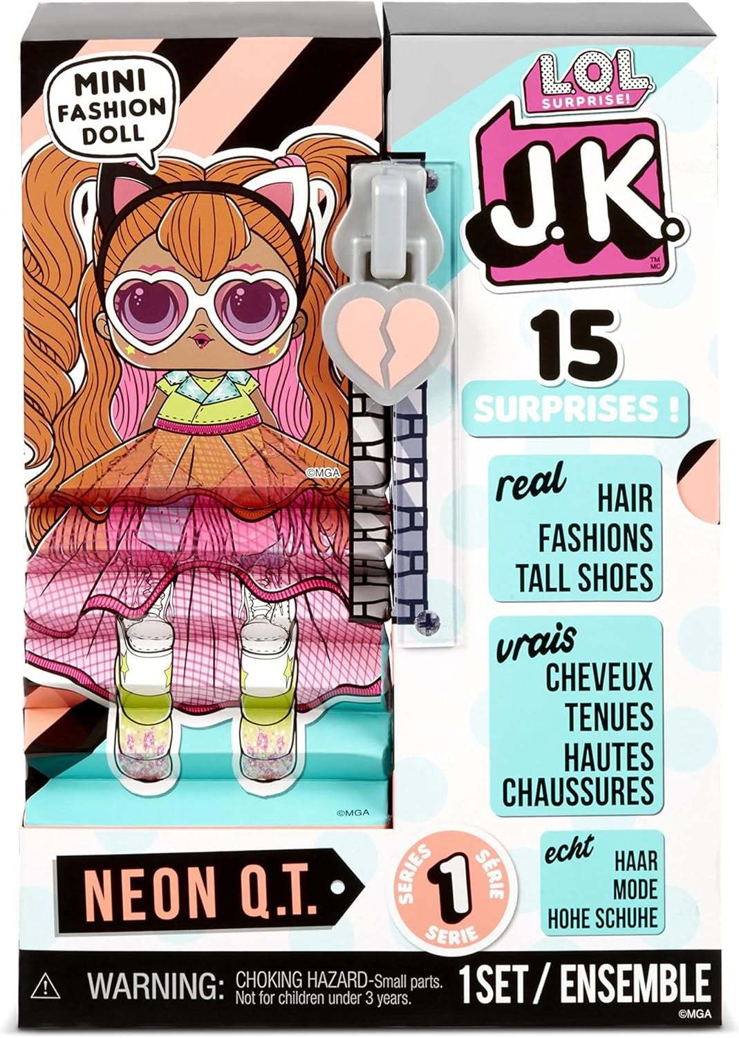LOL Surprise! 570776E7CAZ JK Mini Păpușă la Modă - 15 Surprize, Haine și Accesorii - Articole de Colecție - Neon QT