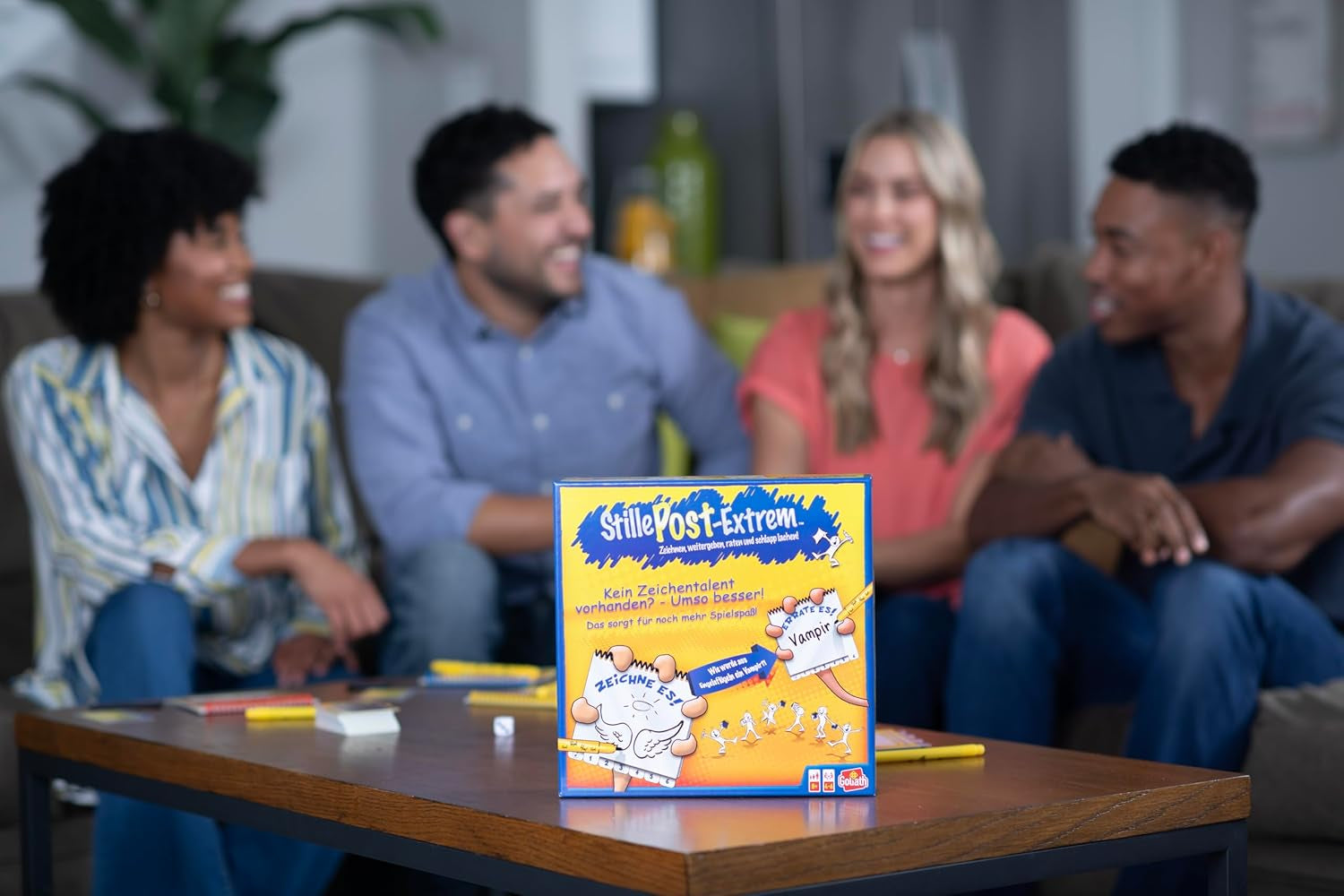 Goliath, Extreme MAIL, et festspil for voksne og børn fra 8 år og opefter, et sjovt og hurtigt tegnespil for familie eller venner, brætspil, 4 til 6 spillere, 20 minutter