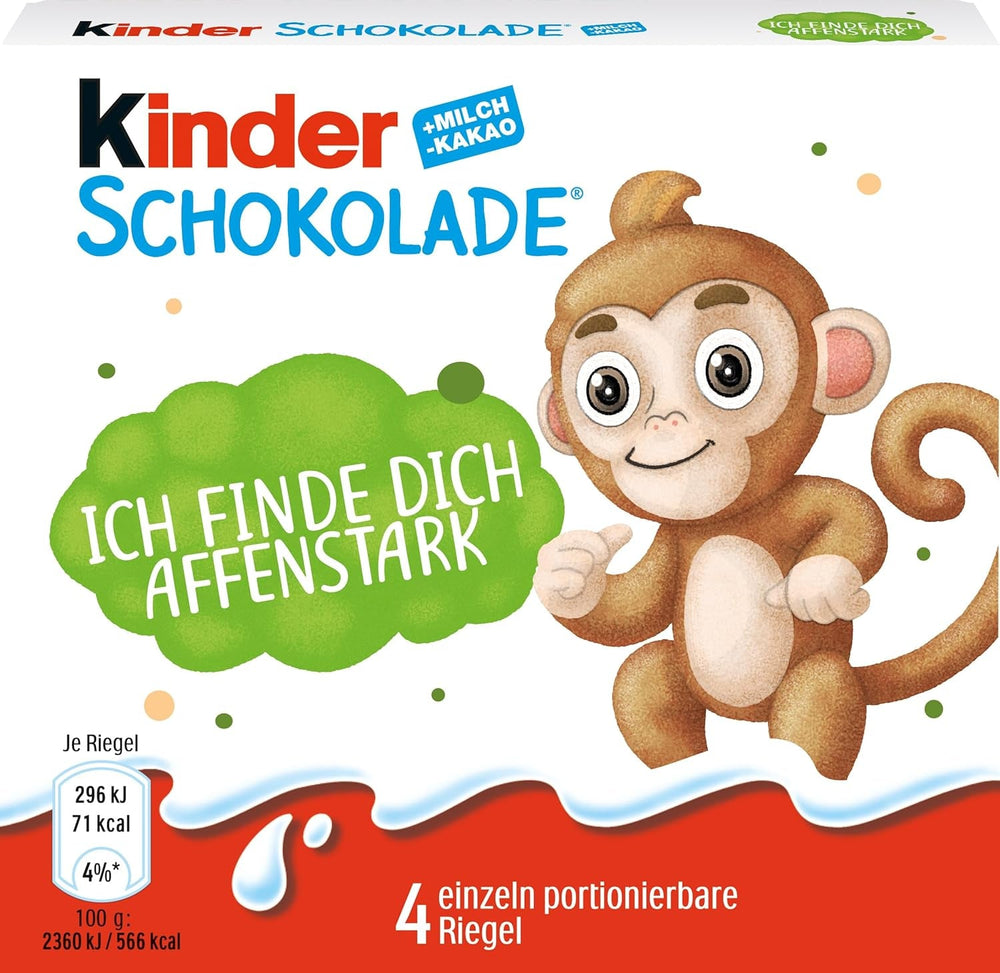 Kinder Chocolate (20 x 50g) – Cadou de Ziua Îndrăgostiților pentru el și ea, dulciuri pentru Carnaval și Mardi Gras – Batoane de ciocolată din ciocolată cu lapte umplută – 20 de pachete a câte 4 batoane individuale fiecare