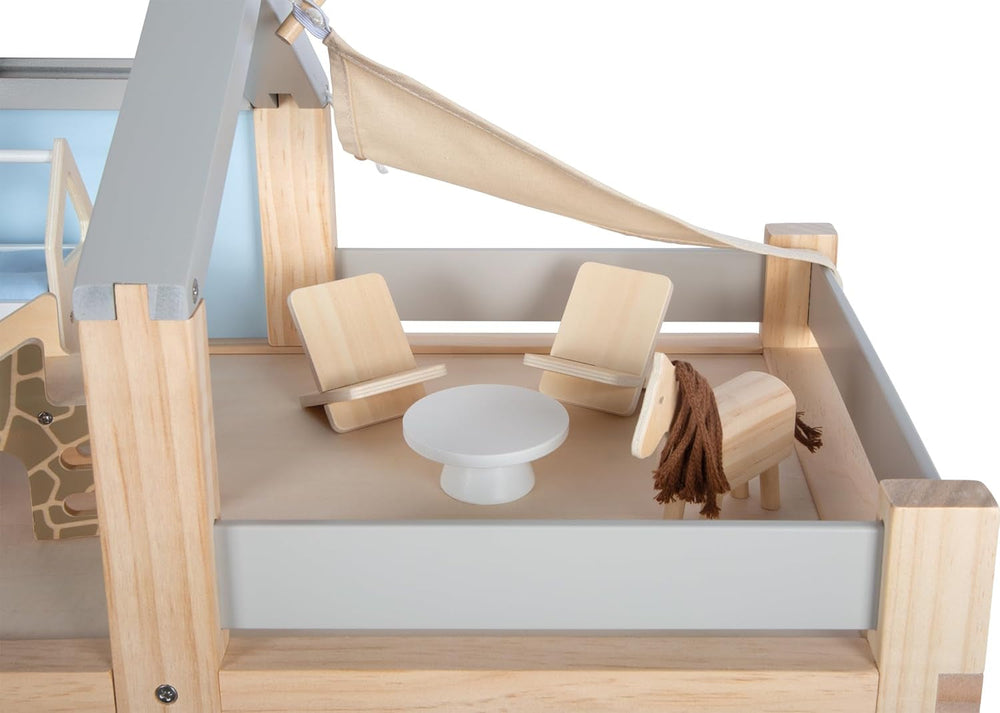 Lille fod, naturlig farve trædukkehus - 3-etagers med tagterrasse og 51-delt møbelsæt tilskynder til kreativ leg, velegnet til alderen 3+ 12541 Naty Shop dukkehuse