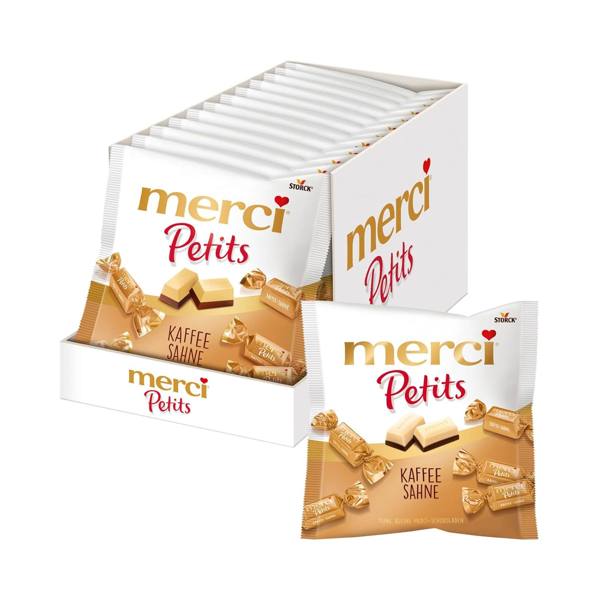 Merci Petits kaffecreme - 12 x 125 g - Små hvide chokoladepraliner på fin chokolade med kaffecreme - individuelt indpakkede chokoladepraliner
