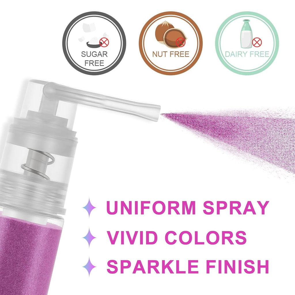 Set spray cu sclipici comestibil HOMY ARTY - 7 culori pudră cu sclipici comestibil fără aromă pentru băuturi, pudră colorant alimentar, sclipici comestibil pentru tort, șampanie, cocktailuri, spray cu sclipici comestibil - 4G