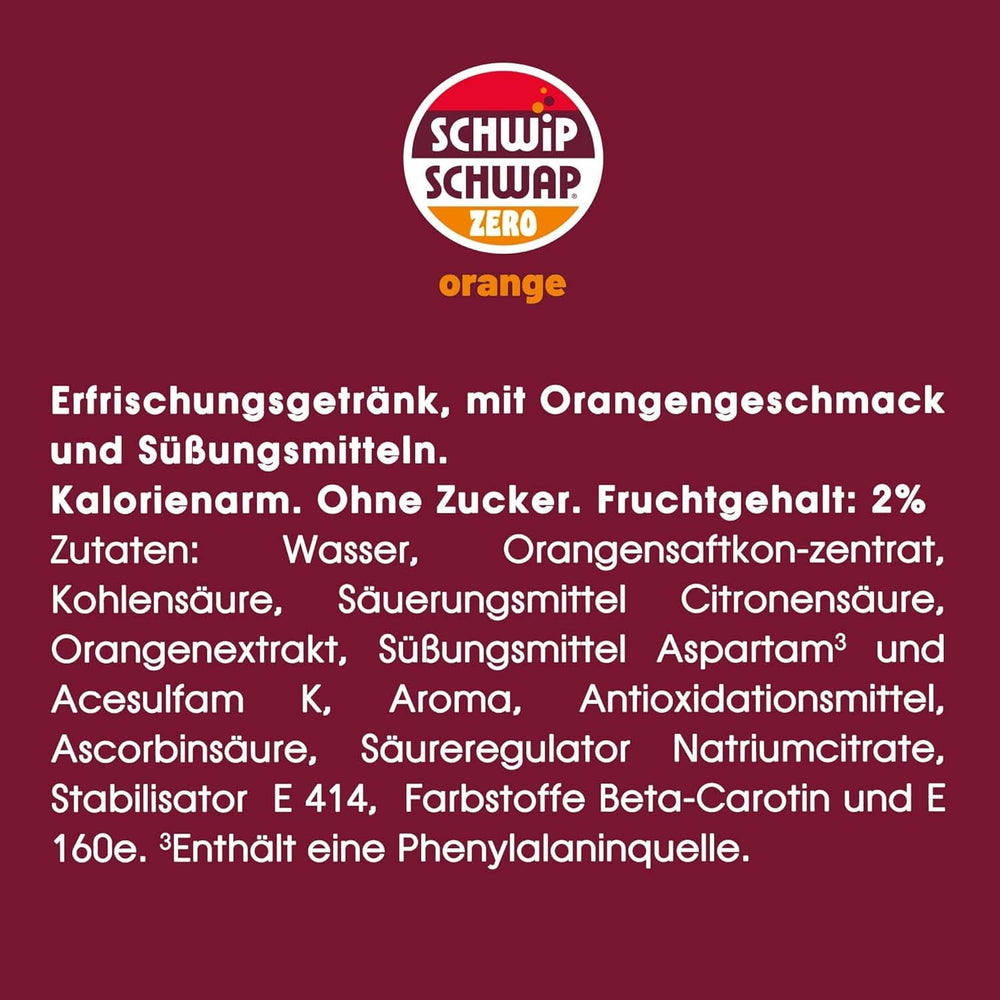 Schwip Schwap Zero Orange, sodavand med appelsinsmag, sæt 6 x 1,25 liter Ikke-alkoholiske drikke Naty Shop