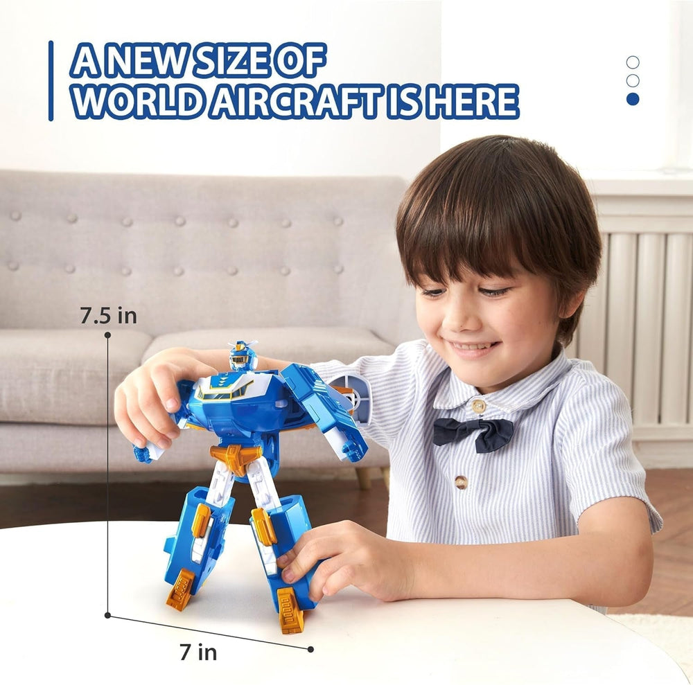 Super Wings 2-In-1 Mini World Aircraft Transforming Robot cu efecte luminoase și sonore, jucărie transformabilă pentru fete și băieți de la 3 ani, albastru Action figures Naty Shop