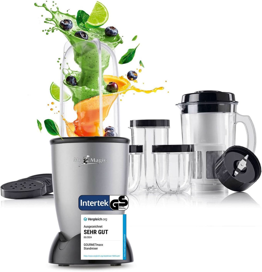 Gourmetmaxx Mr Magic Blender, Smoothie Maker med Xxl Naty Shop tilbehørspakke