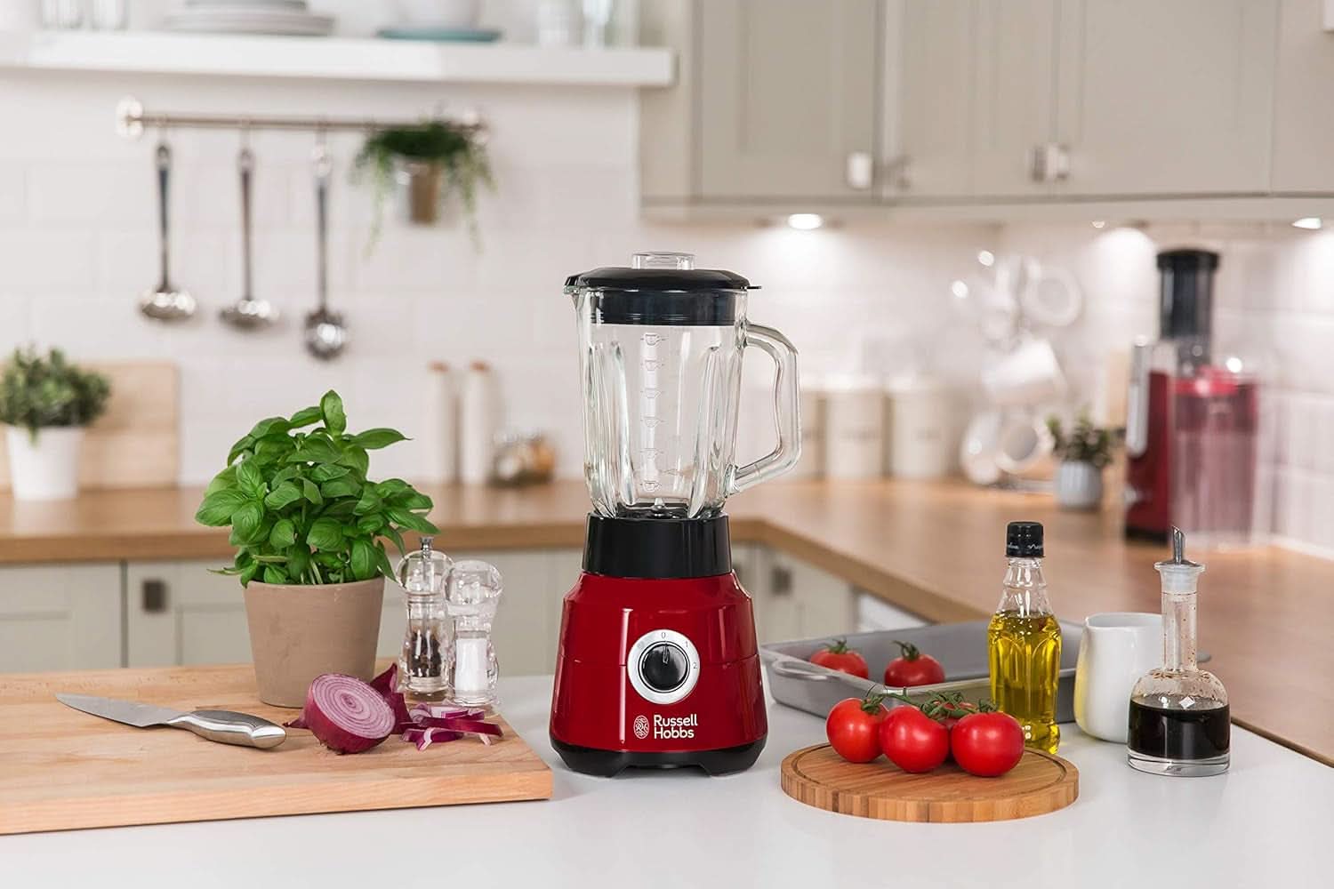 Russell Hobbs Standmixer [1,5L Glasbehälter] Desire Rot (Starker 0.9PS Motor, Impuls-/Ice-Crush-Funktion, Edelstahlmesser, Bpa-Frei Mixer, Elektrischer Zerkleinerer, Smoothie-Maker) 24720-56 Mama si Copilul Naty Shop