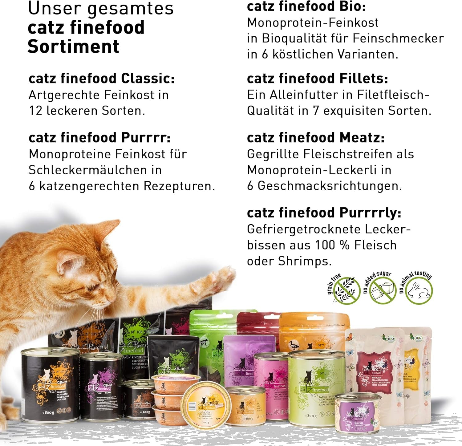 Hrană umedă pentru pisici Catz Finefood Purrrr Horse Monoprotein nr. 123, pentru pisici cu digestie sensibilă, conținut de carne de 70%, 6 cutii x 400 g