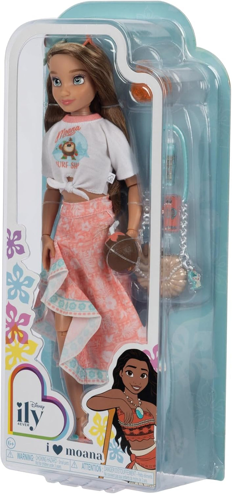 Păpușă Vaiana cu accesorii, 29 cm, 13 puncte de articulație, licențiată oficial de Jakks Pacific. Completă cu accesorii combinabile și un inel strălucitor cu Mickey!
