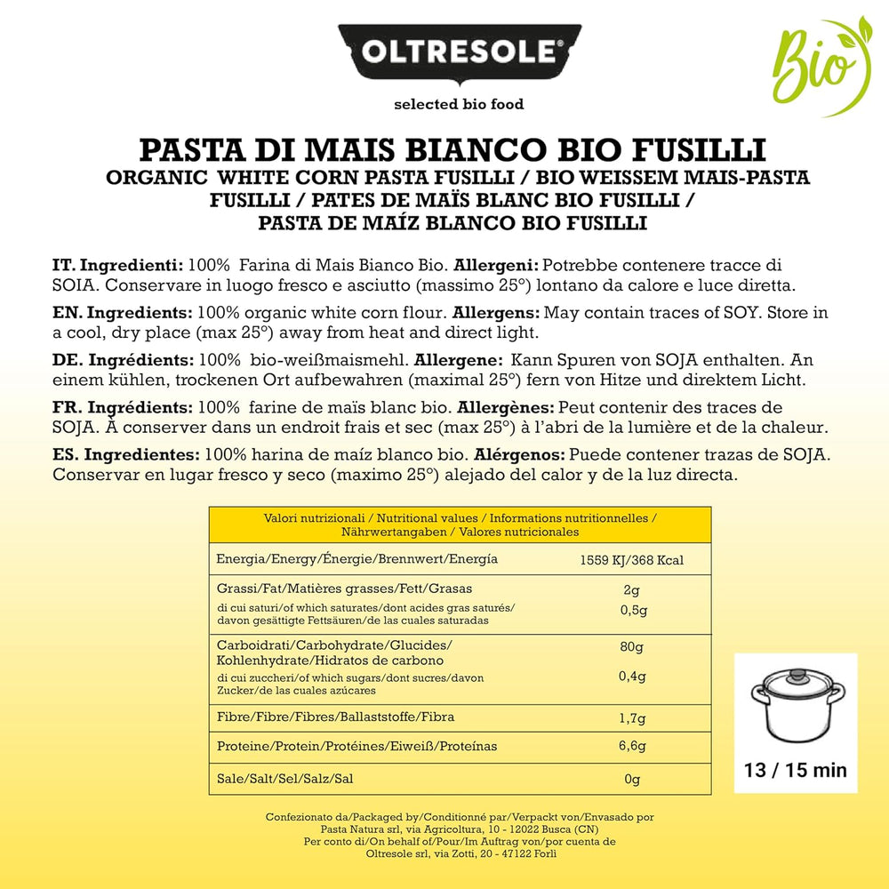 - Weiße Maisnudeln aus italienische Bio-Mais, glutenfrei, Fusilli-Format - glutenfreie Nudeln, 100% Bio-Weißmehl, vegan, Packung mit 3 Packungen à 350 g