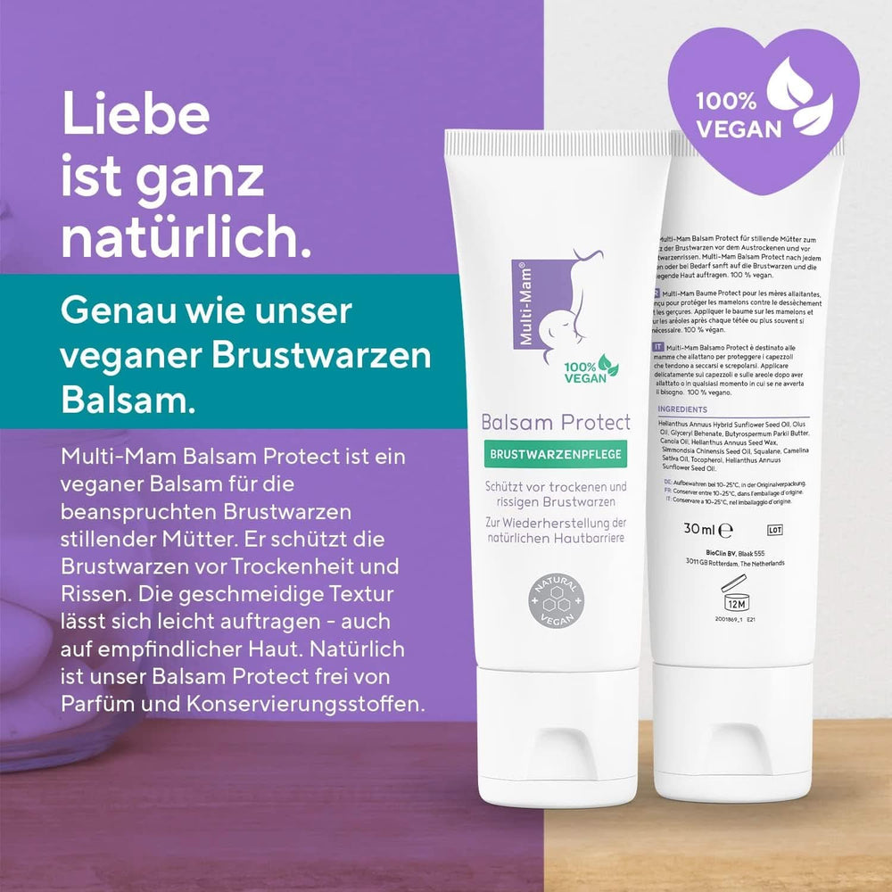 Multi-Mam Balsam Protect Beruhigt Und Schützt Trockene Und Rissige Brustwarzen While Und Vor Der Stillzeit, Brustwarzencreme Stillen, 30 Ml Tubetilbehør Mad og Amning Bebe Naty Shop