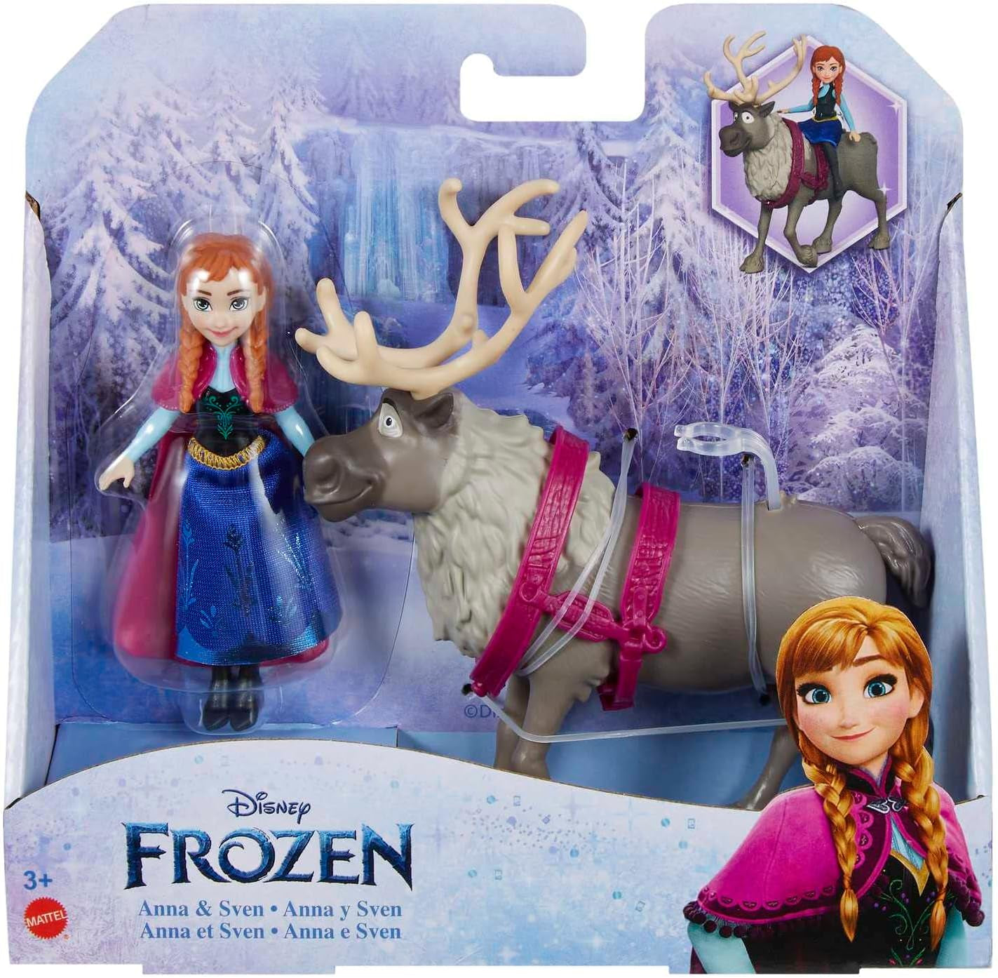 Mattel DISNEY Isdronningen Anna & Sven dukke og dyrefigur, inspireret af de animerede figurer, bevægelige lemmer, aftagelig nederdel og kappe, til børn fra 3 år og opefter, HLX03 Naty Shop Dolls