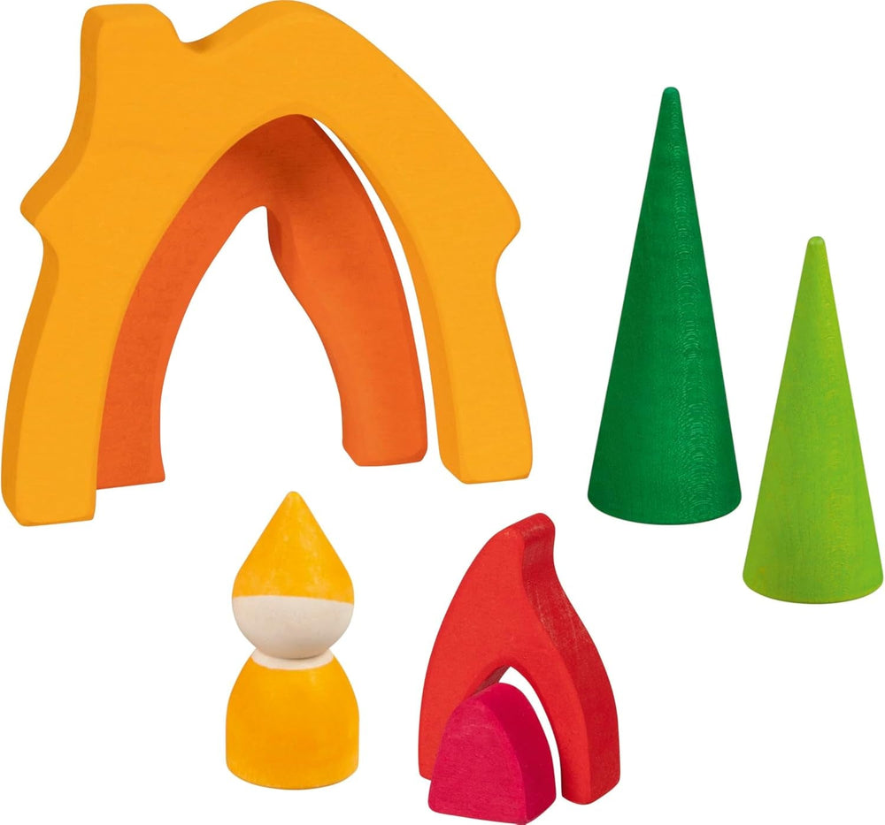 Goki 58427 - Casă pentru pitici - Goki Evolution - Fabricat din lemn de arțar de înaltă calitate - 7 părți - Vopsele colorate pe bază de apă - Fabricat în Europa Casute de papusi Naty Shop