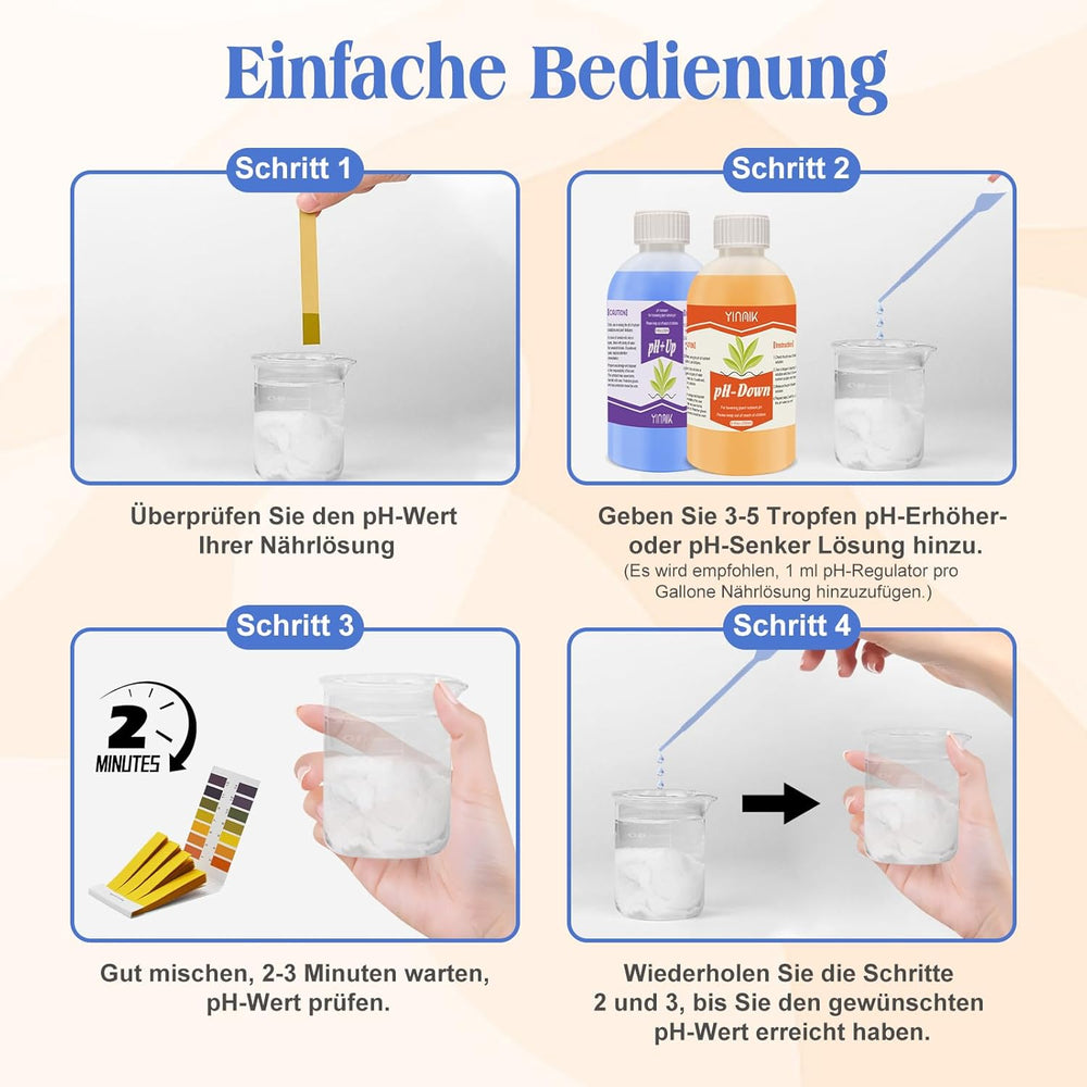pH-regulator til hydroponi, pH-op- og pH-nedvæske, pH-regulerende væske til at sænke eller øge pH-værdien, Premium Buffer 250 ml, velegnet til alle hydroponiske systemer (jord og vand)