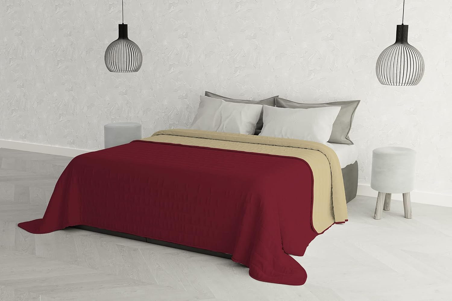 Cuvertură elegantă pentru pat dublu 260 X 270 Cm Blu Scuro/Verde Mela Paturi si Cuverturi Besuche den Italian Bed Linen-Store Roșu burgundy/crem
