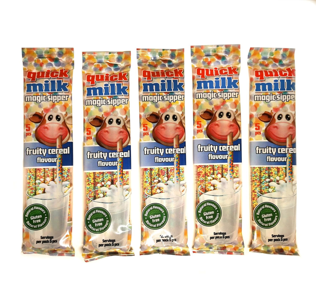 HURTIG MÆLK Frugtig korn - Strohhalme für Milch mit Getreide und Früchten, 5 Packung je 5 Trinkhalme (25 Halme)
