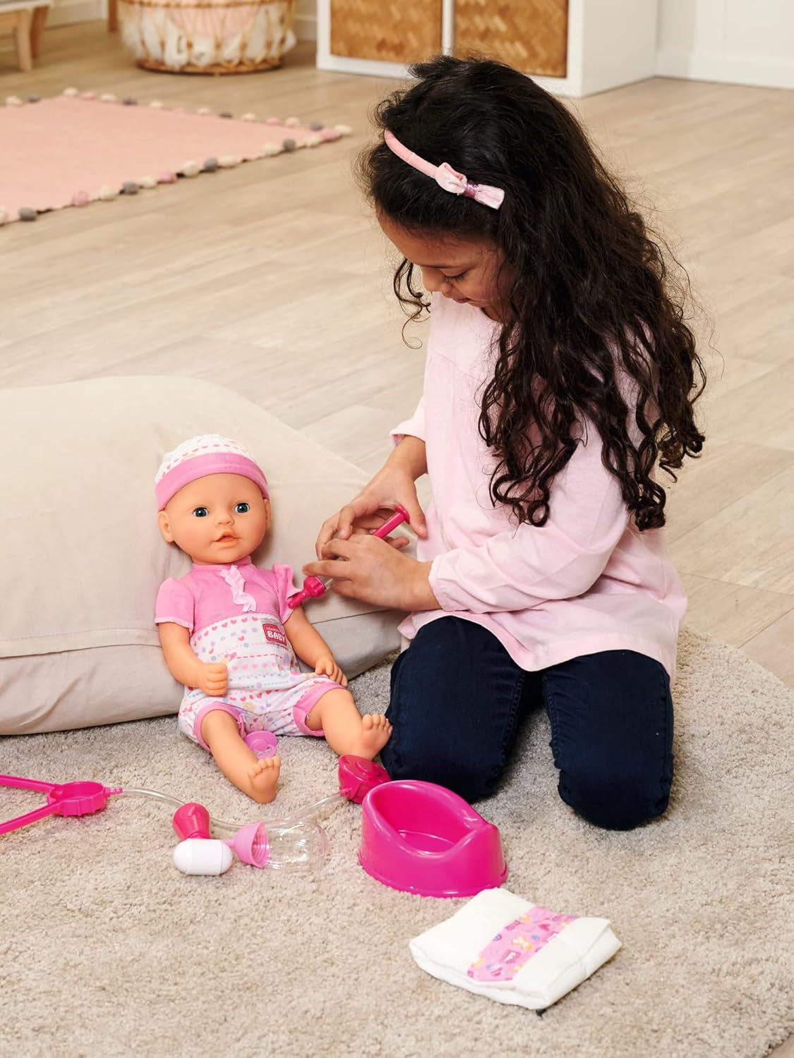 Simba 105562487 - New Born Baby First Ammesæt, dummy, ble og mælkeflaske med forsvindende indhold, til 38-43 cm dukker Naty Shop Dolls