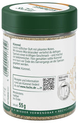 Fuchs Gewürze - Kümmel gemahlen - klassisches Gewürze für daftige Gerichte wie Chili con Carne - naturlige ingredienser - 55 g i wiederverwendbarer, genbrugsbarer Dosis
