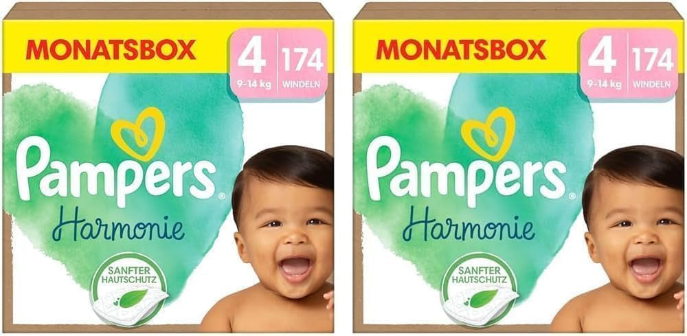 Pampers Harmony bleer størrelse 4, 174 bleer, 9 kg-14 kg, skånsom hudbeskyttelse med 100 % Pampers beskyttelse